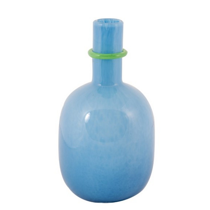 VASO DE VIDRO AZUL DETALHE VERDE