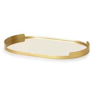 BANDEJA EM METAL COM ESPELHO DOURADA - P