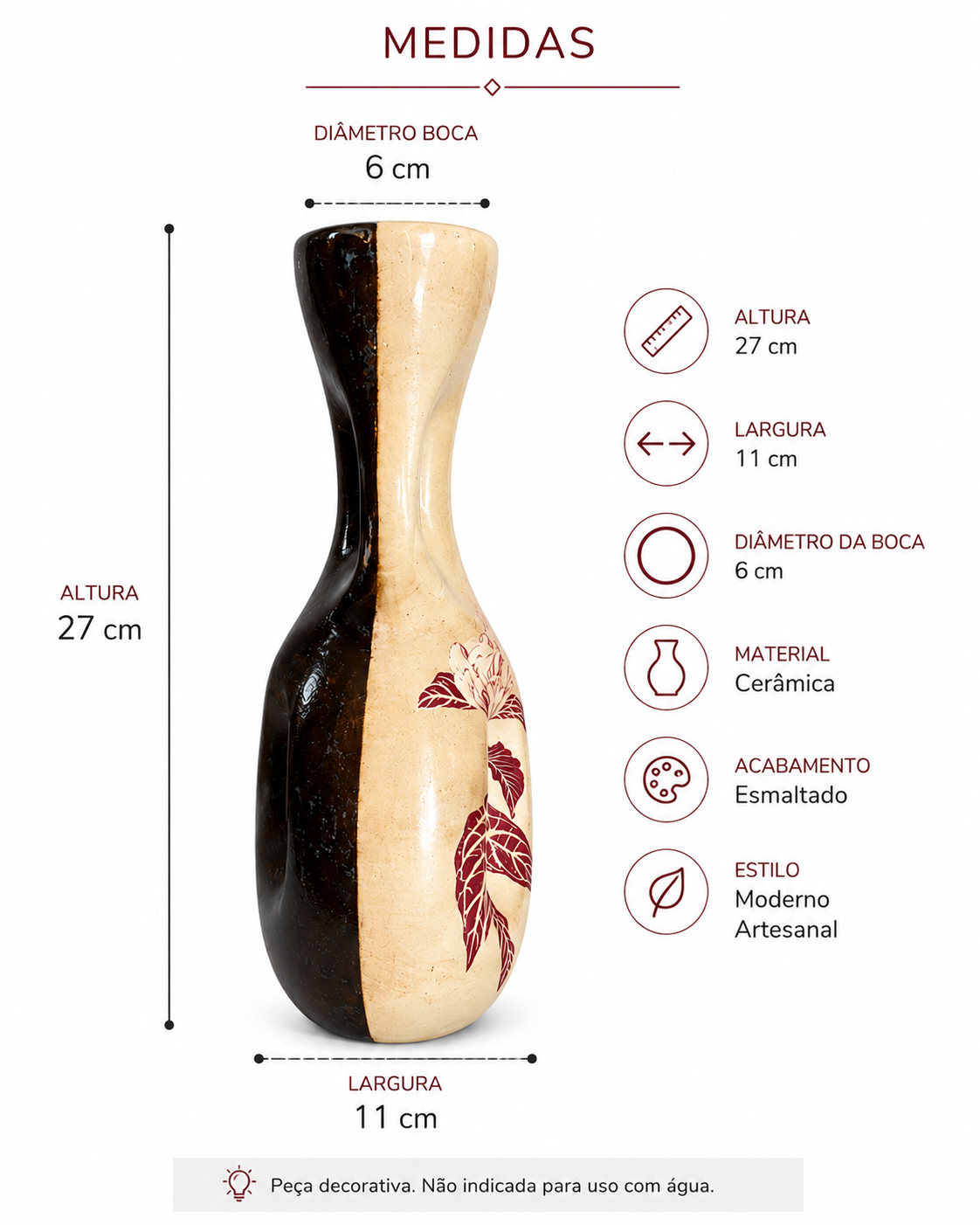 VASO CERAMICA FOLHAGEM VERMELHA - Imagem 3