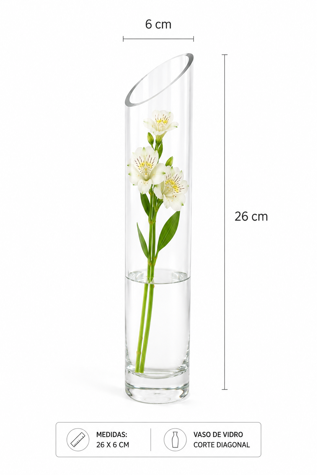 VASO CILINDRO VIDRO P - CORTE DIAGONAL P - Imagem 2