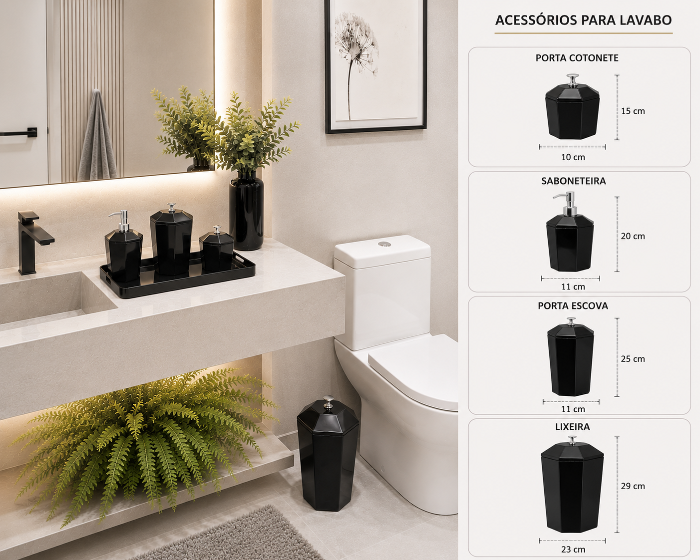 KIT BANHEIRO 4 PEÇAS - PRETO / CROMADO - Imagem 2